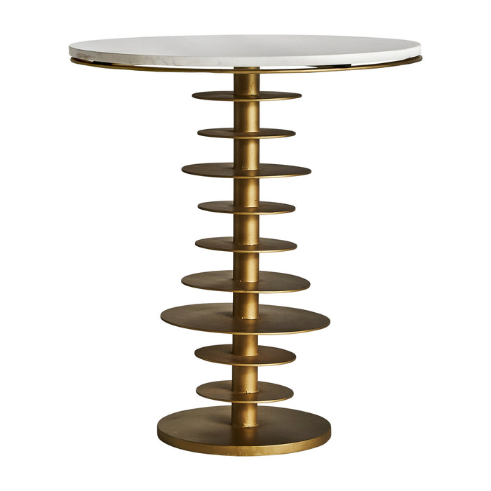 Art Deco-inspired Lauw Side Table in White & Gold color. This exquisite piece of furniture is crafted from a combination of strong iron and luxurious marble, ensuring both durability and elegance
