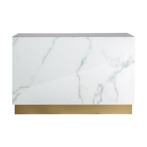 The Neva desk combines sleek sophistication with Art Deco inspiration. Its white and gold color scheme adds a touch of elegance to any workspace. Crafted from high-quality glass and steel, this desk is not only stylish but also durable and built to last