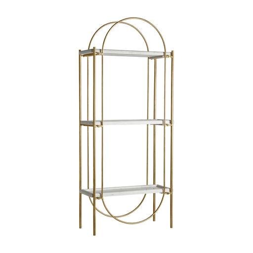 Introduce a touch of Art Deco glamour to your home with the Dieuze Bookcase in a captivating gold color. This stunning bookcase is meticulously crafted from iron and marble, combining durability with luxurious appeal
