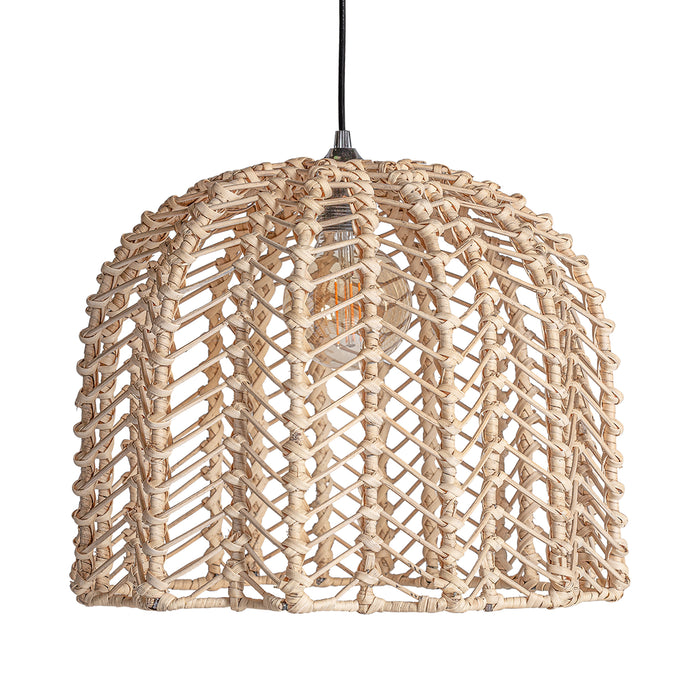 Plissé Rattan Ceiling Lamp. The lamp's natural color and art deco style add a touch of elegance and sophistication to any space