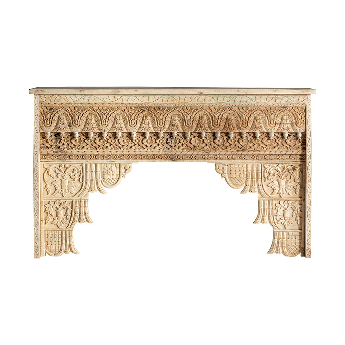 Elevate the ambiance of your home with the Akeba Console Table, an exquisite piece that embodies the essence of ethnic style. Meticulously hand-carved from teak wood, this console table showcases intricate craftsmanship and attention to detail. Its natural color highlights the beauty of the wood grain, while the unique hand-carved design adds a touch of individuality.