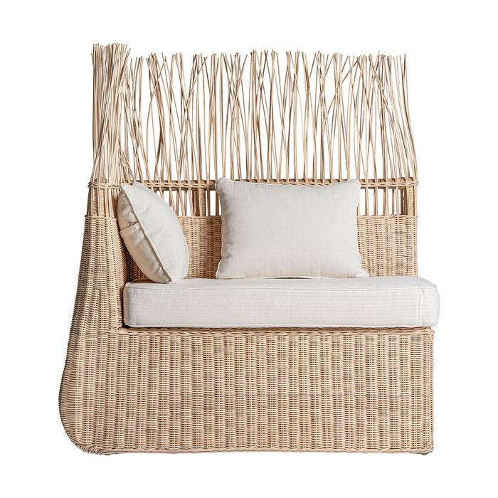 Crafted from rattan and cotton, ethic style Sofa Roche is a statement piece that is sure to catch the eye with its unique design for indoor and outdoor