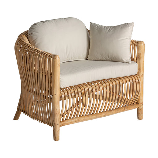 Armchair Tisno, in its understated natural shade, embodies the sophistication of contemporary design. Masterfully crafted from rattan and paired with soft cotton, it serves as a testament to both aesthetic allure and comfort