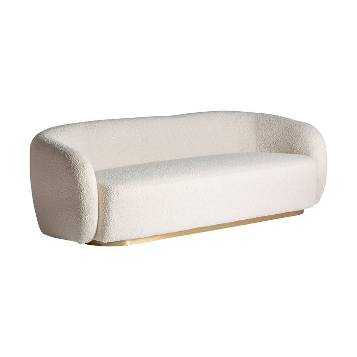 Experience the epitome of Art Deco sophistication with the Scorze Bouclé Sofa. This exquisite piece showcases a captivating color combination of white and gold, exuding elegance and opulence