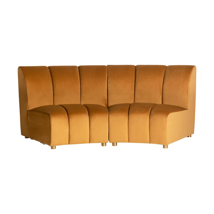 Indulge in the luxurious comfort of the Suhl Modular Sofa, a masterpiece of Art Deco design. Its striking Mustard color instantly adds warmth and vibrancy to any space. Meticulously crafted, this sofa features a plush velvet upholstery that invites you to sink in and relax