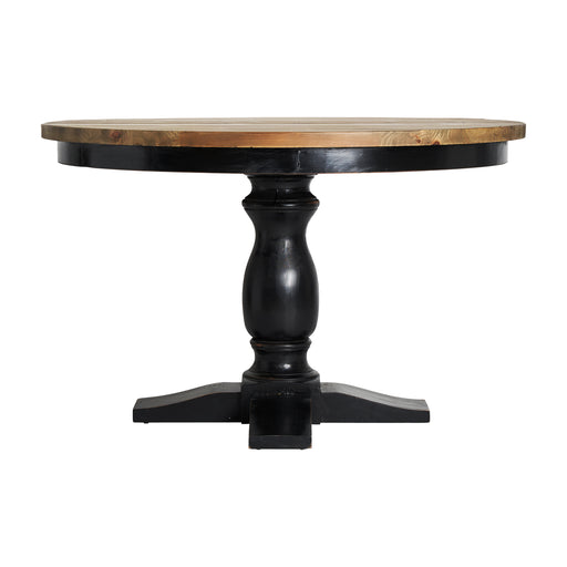 ZENICA Dining Table. Crafted from premium Elm Wood, this table boasts a Provencal style that exudes sophistication. Its sleek black and natural colour palette adds a touch of elegance to any space.