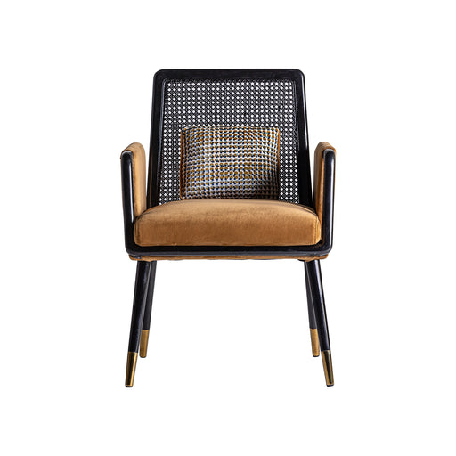 The BRILLON Chair is a true statement piece that demands attention with its striking Art Deco style design. The combination of mustard and black colors gives the chair a bold and sophisticated appearance that is sure to impress