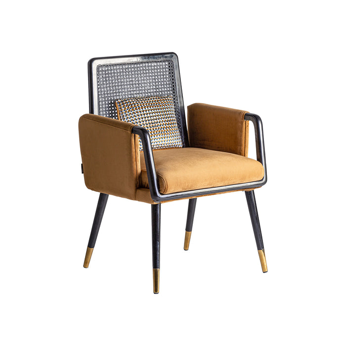 The BRILLON Chair is a true statement piece that demands attention with its striking Art Deco style design. The combination of mustard and black colors gives the chair a bold and sophisticated appearance that is sure to impress