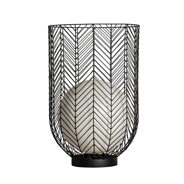 Indulge in the timeless elegance of the Plissé Metal Table Lamp, exuding an Art Deco aesthetic. Its sleek black color beautifully complements the concrete and iron construction, showcasing a harmonious blend of materials