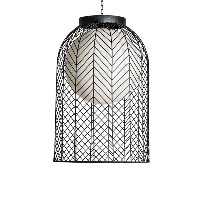 Indulge in the timeless elegance of the Plissé Metal Ceiling Lamp, exuding an Art Deco aesthetic. Its sleek black color beautifully complements the concrete and iron construction, showcasing a harmonious blend of materials