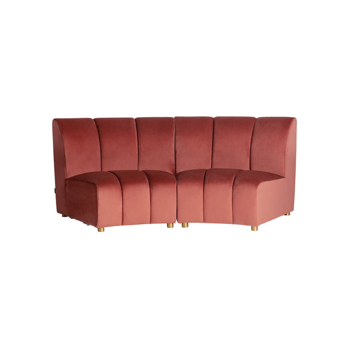 Indulge in the luxurious comfort of the Suhl Modular Sofa, a masterpiece of Art Deco design. Its striking rosa color instantly adds warmth and vibrancy to any space. Meticulously crafted, this sofa features a plush velvet upholstery that invites you to sink in and relax