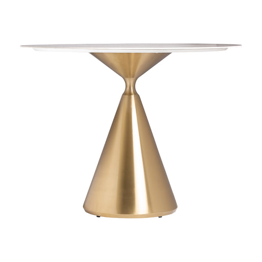 Elevate your dining experience with the Freyung Dining Table, a stunning Art Deco masterpiece. The combination of White & Gold colors exudes a sense of luxury and refinement. Crafted with precision from steel and porcelain tile, this table showcases a perfect blend of durability and elegance.