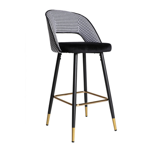 Presenting the Ghedi Stool, a stunning representation of Art Deco style in a harmonious blend of black, white, and gold colors