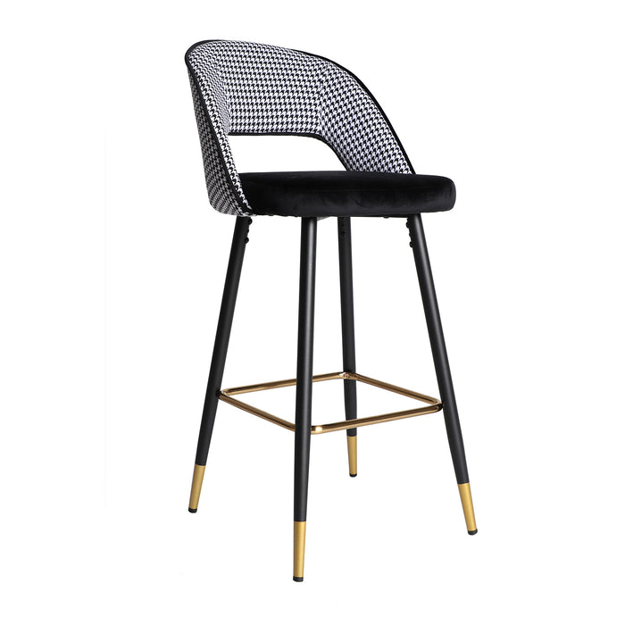 Presenting the Ghedi Stool, a stunning representation of Art Deco style in a harmonious blend of black, white, and gold colors