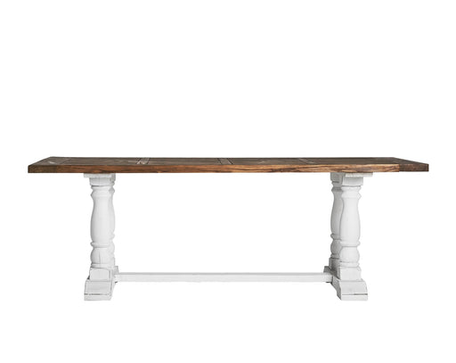 The Cirella Dining Table exudes the timeless charm of Provenzal style with its white and natural color palette. Crafted from recycled elm tree wood, this table embodies sustainability and eco-consciousness.