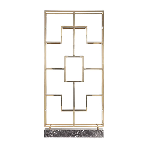 Introduce a touch of Art Deco glamour to your home with the Breisach Bookcase in a captivating gold color. This stunning bookcase is meticulously crafted from steel and glass, combining durability with luxurious appeal