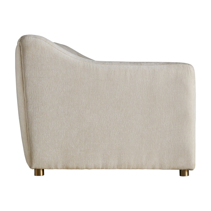 Scuol sofa is a luxurious centerpiece for your living space. With its elegant white and gold color scheme, this sofa exudes sophistication in every detail. Crafted with high-quality materials, including pine wood and steel, it offers both durability and style