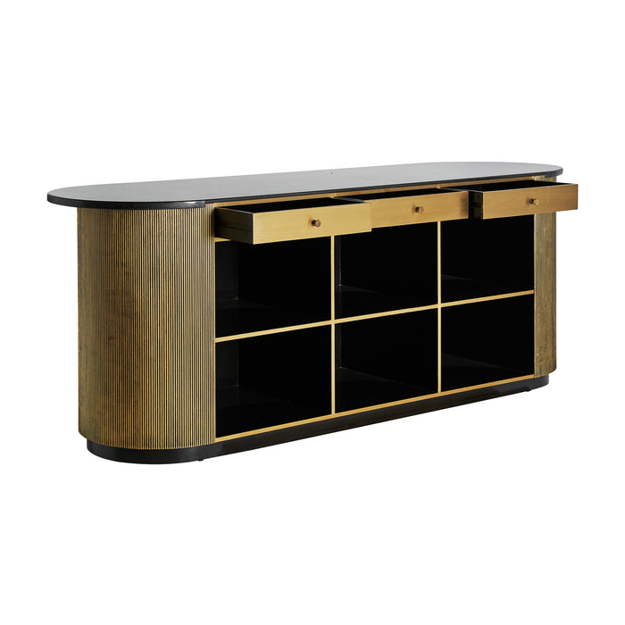 Introducing the Valbruna Desk, a luxurious addition to your workspace that exudes Art Deco elegance. With its stunning gold color and sleek design, this desk is sure to make a statement in any room