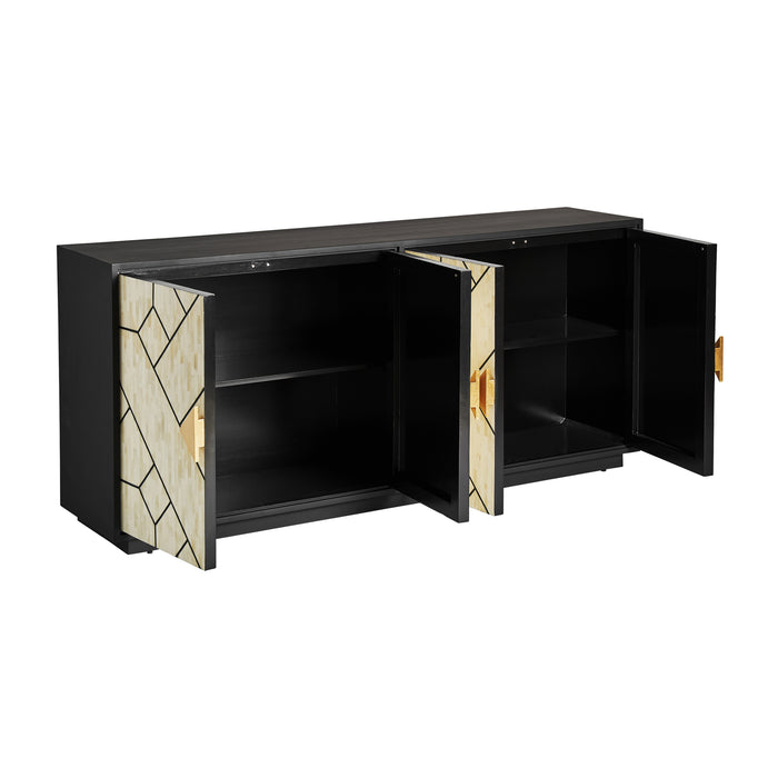 Introducing the exquisite Charmes Sideboard, a stunning piece of high-quality furniture that combines elegance and sophistication. With its bold black, white, and gold color scheme, this Art Deco style sideboard is sure to make a statement in any space