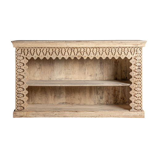 Tavel TV Stand showcases the beauty of ethnic style with its natural color and intricate design. Crafted with care, this TV stand is made entirely of mango wood, known for its durability and unique grain patterns