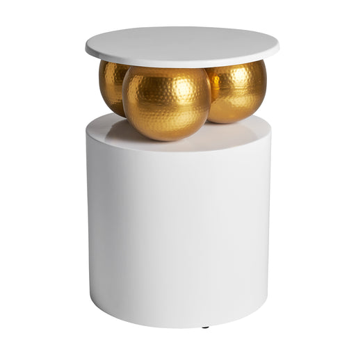 Zerf Side Table showcases a stunning Art Deco style with its elegant design and exquisite craftsmanship. It features a sleek combination of white and gold colors, adding a touch of sophistication to any space