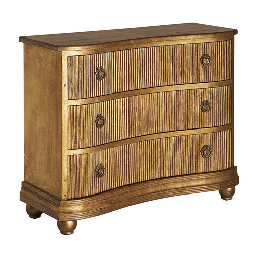 VERNON Chest of Drawers is an elegant showcase of classic style. Crafted from mango wood with an old gold color, its three drawers offer generous storage space while lending an air of sophistication to any room