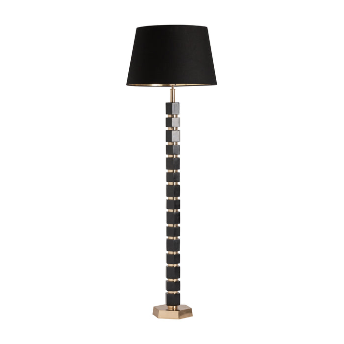 Illuminate your space with the stunning design of the HILMA floor lamp, showcasing an Art Deco style that exudes sophistication and elegance. Expertly crafted from brass and finished in sleek black, this lamp is a true masterpiece