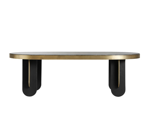 The Bayreuth Coffee Table is a stunning example of Art Deco design, featuring a captivating Black & Gold color scheme that adds a touch of opulence to any space. It is skillfully crafted with a combination of premium materials, including exquisite marble and sturdy iron