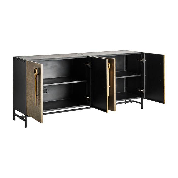Bouloire sideboard, drenched in a radiant gold color, exudes the opulent sophistication characteristic of the Art Deco era. Entirely crafted from iron, its sturdy build promises both longevity and style