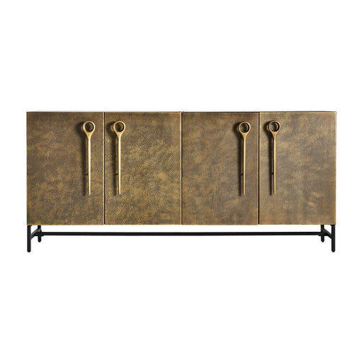 Bouloire sideboard, drenched in a radiant gold color, exudes the opulent sophistication characteristic of the Art Deco era. Entirely crafted from iron, its sturdy build promises both longevity and style
