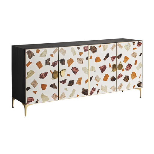 The Ablis Sideboard showcases a captivating blend of Art Deco style and vibrant multicolor hues. Crafted with meticulous attention to detail, this piece features a sturdy iron frame that provides stability and durability
