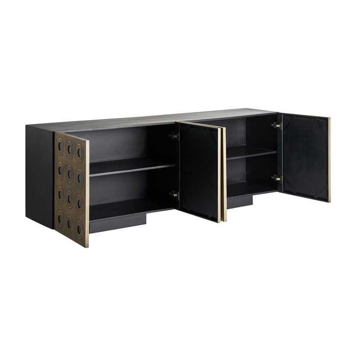 The Sideboard JEDING is a statement piece that exudes luxury and elegance, with its bold black and gold color scheme and Art Deco style. Crafted from a combination of iron and mango wood, this sideboard is both durable and stylish