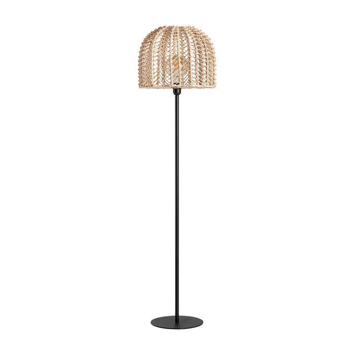 The Rattan Floor Lamp, designed in a Nordic style and available in black and natural colors, is a stunning piece of decor that combines iron with rattan