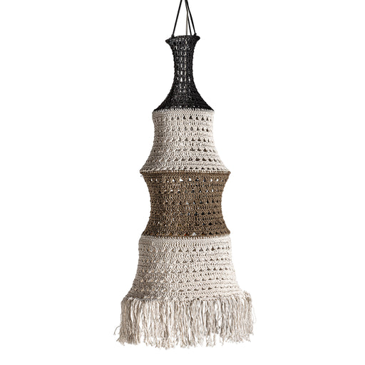 Add warmth and character to your home with this beautiful ethnic-style ceiling lamp Tamarisk made of high-quality cotton in a white and natural color combination. Its intricate details and foldable design make it both stylish and practical