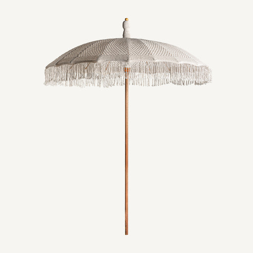 Introducing the artisanal parasol LUKA, a contemporary-style piece that adds a touch of natural elegance to any interior. The parasol is made of high-quality teak wood and combined with cotton, creating a unique and durable piece
