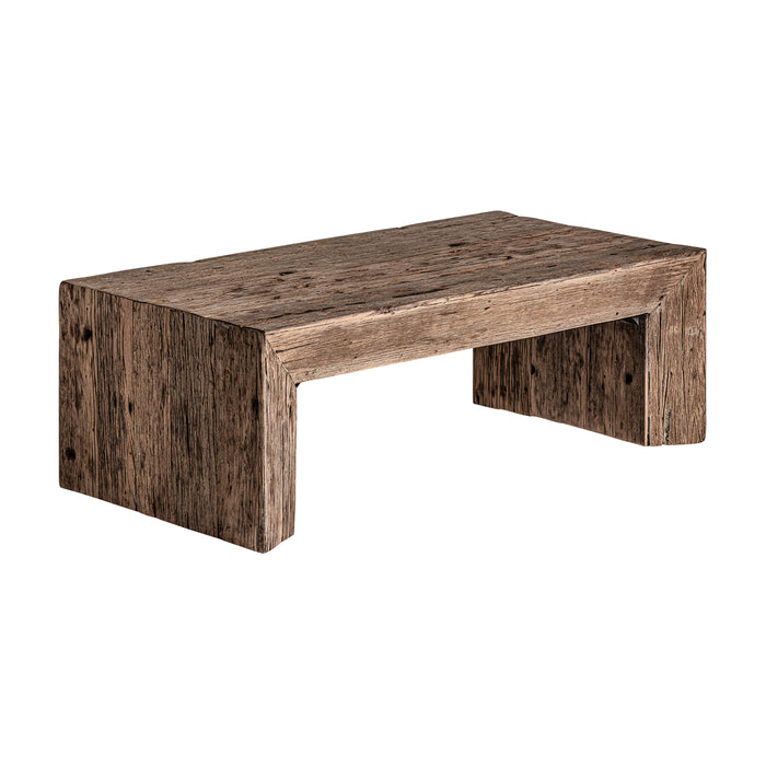 This COFFEE TABLE SAMSUN is crafted from a combination of sturdy pine wood and various woods, complete with a natural distressed finish