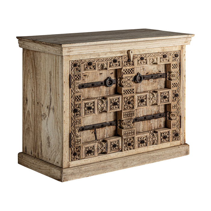 Introducing the exquisite handcrafted Sideboard PHALODI, a stunning piece of natural furniture perfect for any home. The unique ethnic style and natural distressed color create a warm and inviting ambiance