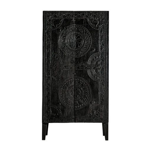 Add a touch of exotic elegance to your living space with the handcrafted, made of mango wood Wardrobe SIKAR. This stunning statement piece boasts a sleek black finish and intricate Eastern/Oriental details, making it the perfect addition to any room in need of a stylish and functional storage solution