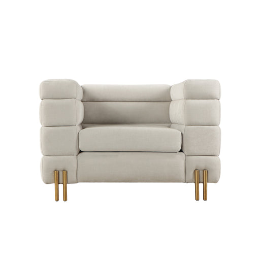 Achieve timeless elegance with the ARMCHAIR TORVIK. Made from the finest combination of cotton and steel, this art deco style armchair in off white will bring a luxurious and exclusive touch to any room. Its classic design ensures that it will never go out of style.