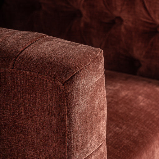 Add a touch of sophistication to your living room with the ARMCHAIR CARLTON. This luxurious armchair features a modern art deco style, perfect for embracing a stylish, trendy look. It is crafted in a deep, rich burgundy color that adds a touch of refinement and elegancy.