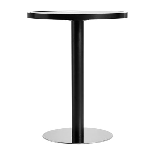 BLACK BAR TABLE DIVION exudes the modern and luxurious design of a chic and sophisticated brand. Its sleek black and shimmering silver color scheme and pristine glass surface are elegant and tasteful