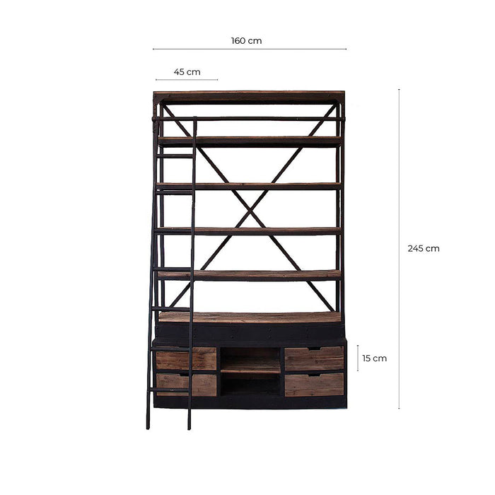 Introducing the Ivalo Bookcase, a striking blend of industrial design and eco-conscious craftsmanship. With its contrasting black and natural color scheme, it adds a bold statement to any space