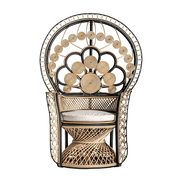 Introducing the Armchair DESOUK, a stunning statement piece that combines natural charm with contemporary design. The chair's intricate rattan weaving is complemented by the use of high-quality polyester, ensuring both comfort and durability