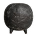 Artisanal black round side table KEPOI. Handcrafted from charred suar wood, its distressed black color adds an ethnic touch to any room. 